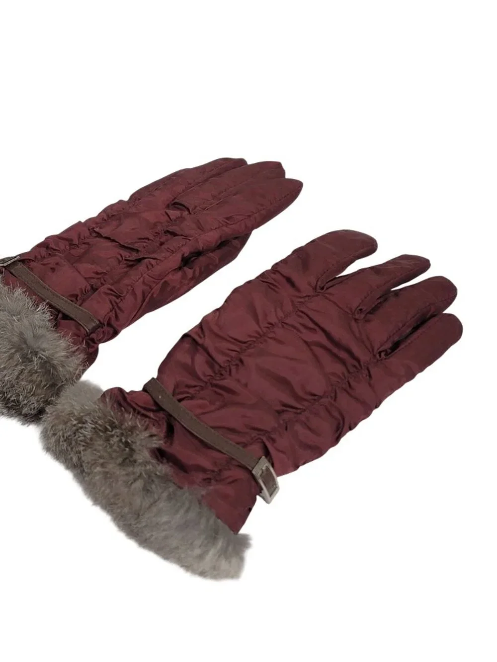 Womens Burgundy Gloves Faux Fur Trim Strap